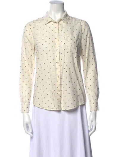 Pre-owned Sézane Polka Dot Print Long Sleeve Button-up Top In White