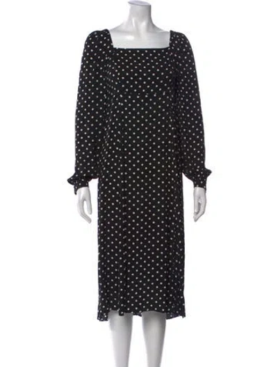 Pre-owned Sézane Polka Dot Print Midi Length Dress In Black