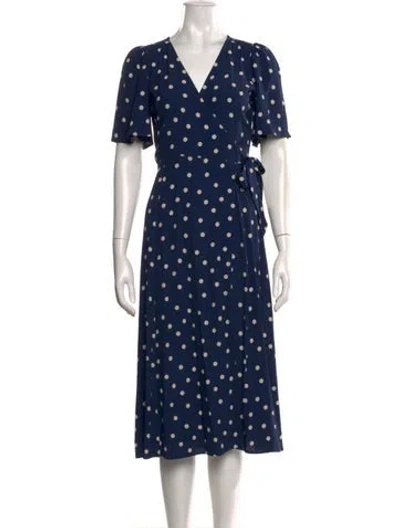 Pre-owned Sézane Polka Dot Print Midi Length Dress In Blue