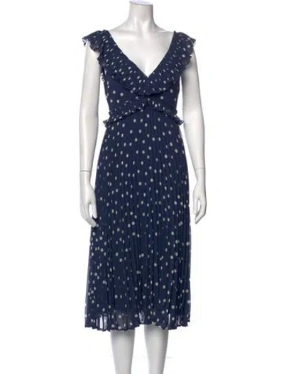 Pre-owned Sézane Polka Dot Print Midi Length Dress In Blue