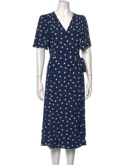 Pre-owned Sézane Polka Dot Print Midi Length Dress In Blue