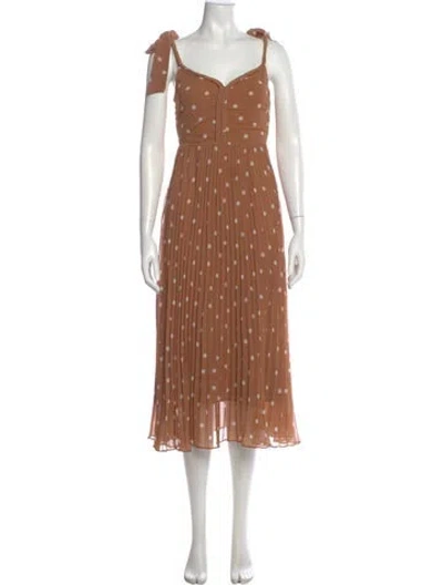 Pre-owned Sézane Polka Dot Print Midi Length Dress In Brown