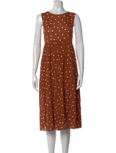 Pre-owned Sézane Polka Dot Print Midi Length Dress In Brown
