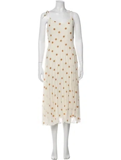 Pre-owned Sézane Polka Dot Print Midi Length Dress In Neutral