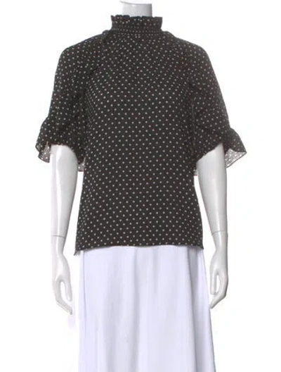 Pre-owned Sézane Polka Dot Print Mock Neck Blouse In Gray