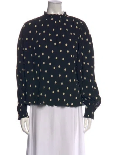 Pre-owned Sézane Polka Dot Print Mock Neck Blouse In Multicolor