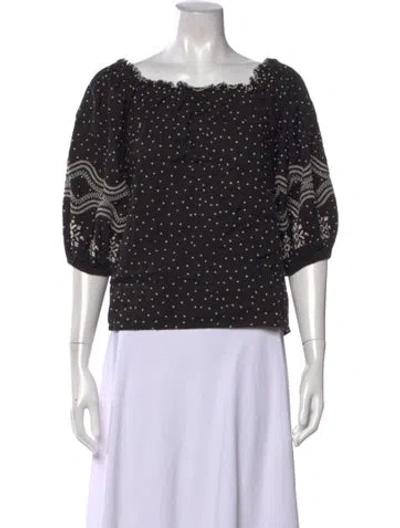 Pre-owned Sézane Polka Dot Print Off-the-shoulder Blouse In Black