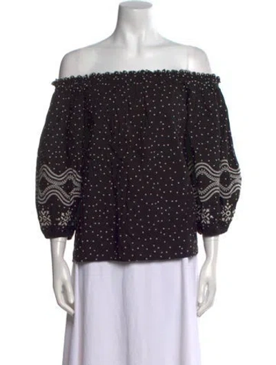 Pre-owned Sézane Polka Dot Print Off-the-shoulder Blouse W/ Tags In Black
