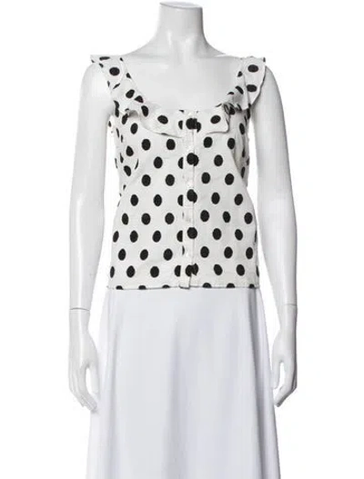 Pre-owned Sézane Polka Dot Print Scoop Neck Blouse In White