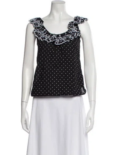 Pre-owned Sézane Polka Dot Print Scoop Neck Top In Black