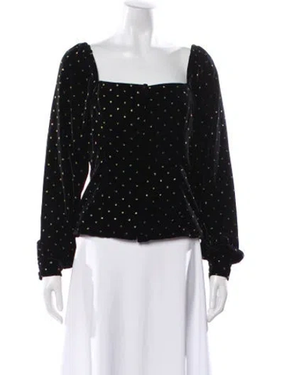 Pre-owned Sézane Polka Dot Print Square Neckline Blouse In Black