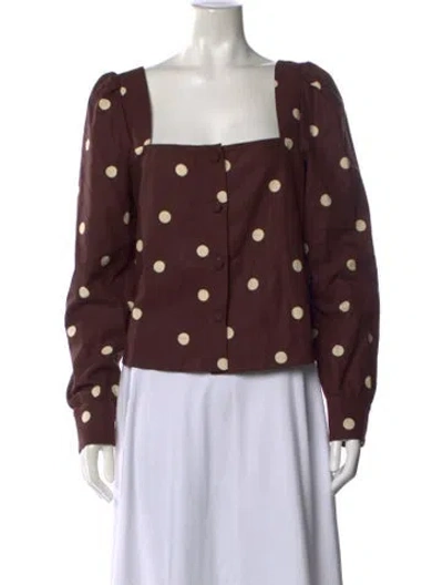Pre-owned Sézane Polka Dot Print Square Neckline Blouse In Brown