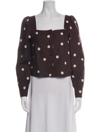 Pre-owned Sézane Polka Dot Print Square Neckline Blouse In Green