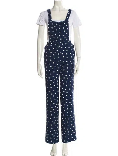 Pre-owned Sézane Polka Dot Print Square Neckline Jumpsuit W/ Tags In Blue
