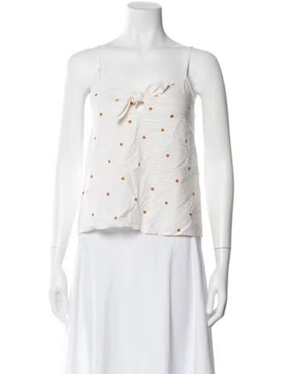 Pre-owned Sézane Polka Dot Print Tie Neck Top W/ Tags In White