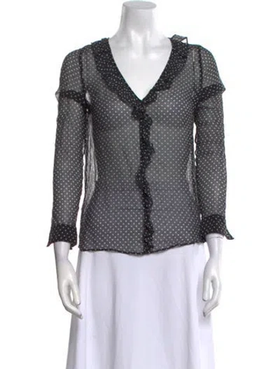 Pre-owned Sézane Polka Dot Print V-neck Blouse In Black