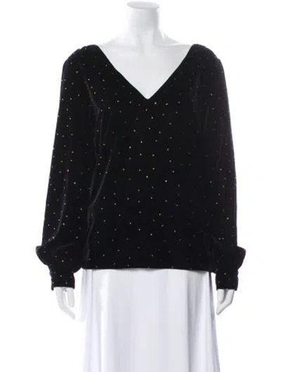 Pre-owned Sézane Polka Dot Print V-neck Blouse In Black
