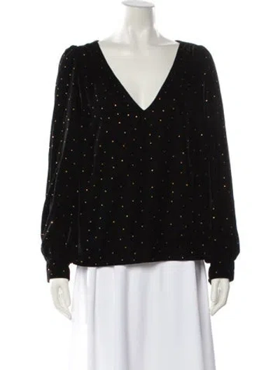 Pre-owned Sézane Polka Dot Print V-neck Blouse In Black