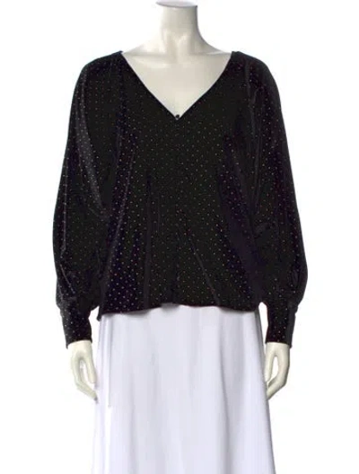 Pre-owned Sézane Polka Dot Print V-neck Blouse In Black