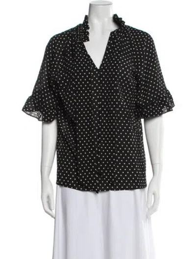 Pre-owned Sézane Polka Dot Print V-neck Blouse In Black