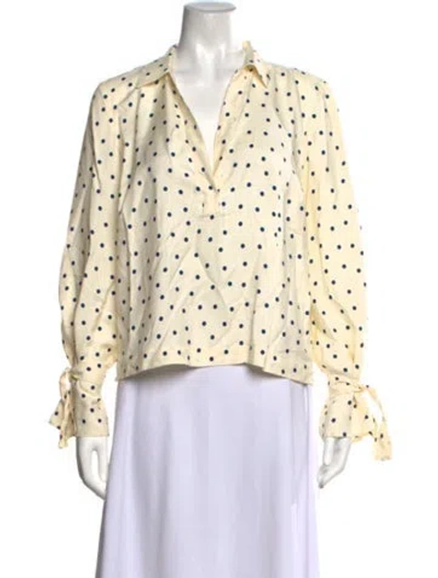 Pre-owned Sézane Polka Dot Print V-neck Blouse In Neutrals