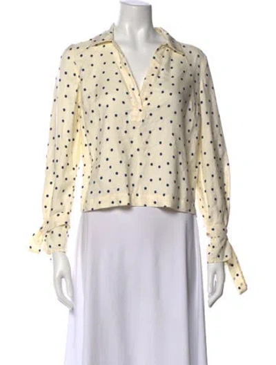 Pre-owned Sézane Polka Dot Print V-neck Blouse In White