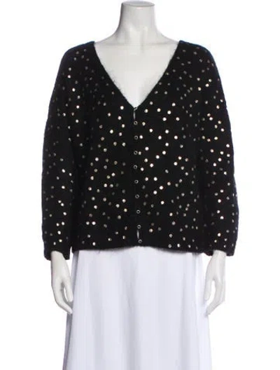 Pre-owned Sézane Polka Dot Print V-neck Sweater In Black