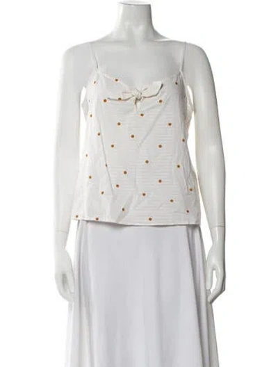 Pre-owned Sézane Polka Dot Print V-neck Top In White