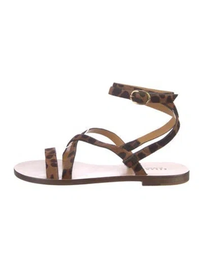 Pre-owned Sézane Ponyhair Animal Print Gladiator Sandals In Brown