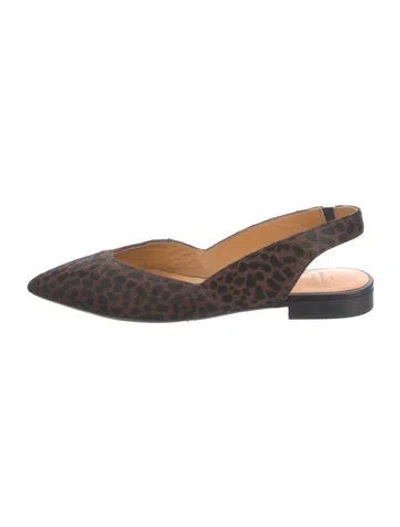 Pre-owned Sézane Ponyhair Animal Print Slingback Flats In Brown