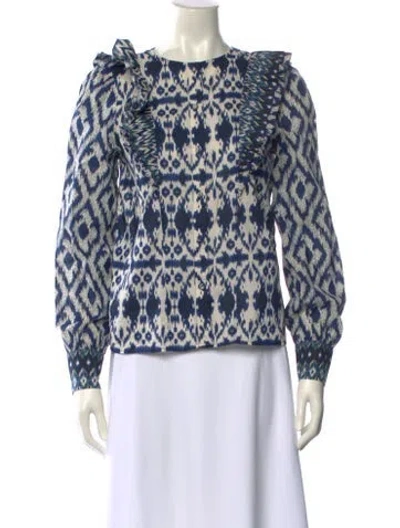 Pre-owned Sézane Printed Bateau Neckline Blouse In Blue