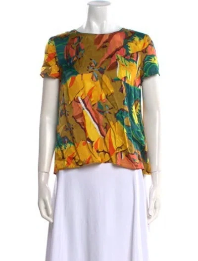 Pre-owned Sézane Printed Bateau Neckline T-shirt In Yellow