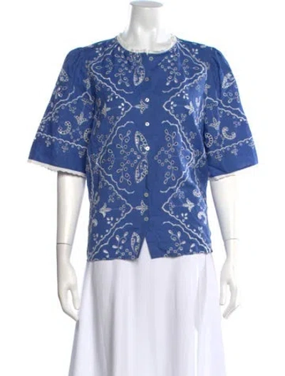 Pre-owned Sézane Printed Crew Neck Blouse In Blue