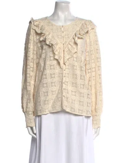 Pre-owned Sézane Printed Crew Neck Blouse In Neutral