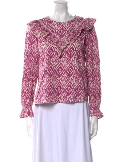 Pre-owned Sézane Printed Crew Neck Blouse In Purple
