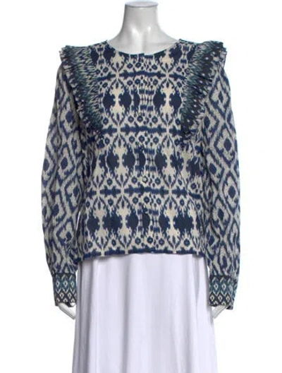 Pre-owned Sézane Printed Crew Neck Blouse In White