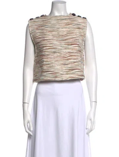 Pre-owned Sézane Printed Crew Neck Crop Top In Neutral