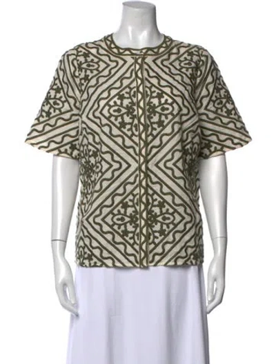 Pre-owned Sézane Printed Crew Neck Top In Green