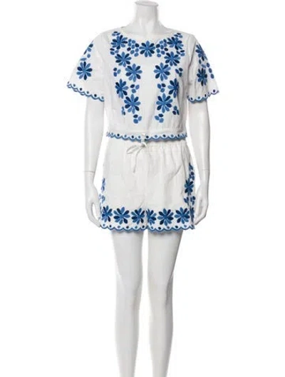 Pre-owned Sézane Printed Embroidered Accent Short Set W/ Tags In White