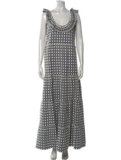 Pre-owned Sézane Printed Long Dress In Blue