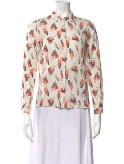 Pre-owned Sézane Printed Long Sleeve Blouse In Blue