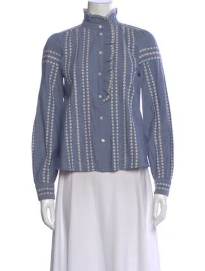Pre-owned Sézane Printed Long Sleeve Blouse In Blue