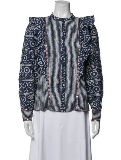 Pre-owned Sézane Printed Long Sleeve Blouse In Blue