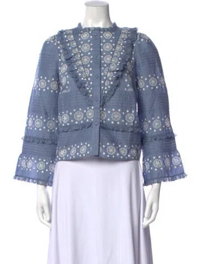 Pre-owned Sézane Printed Long Sleeve Blouse In Blue