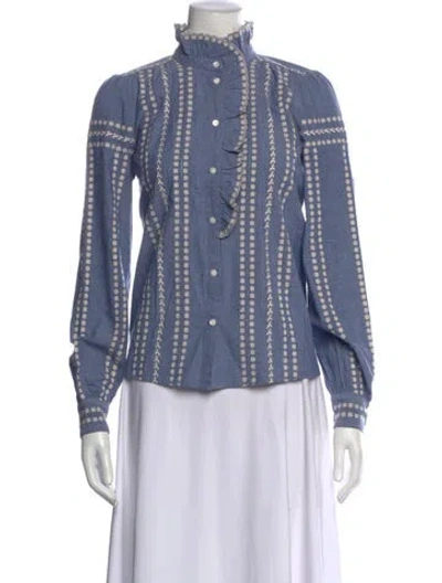 Pre-owned Sézane Printed Long Sleeve Blouse In Blue