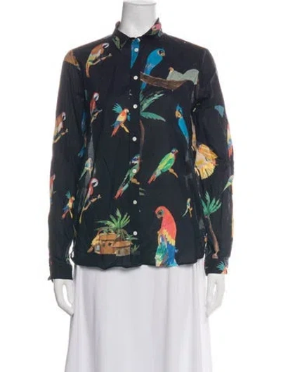Pre-owned Sézane Printed Long Sleeve Blouse In Green