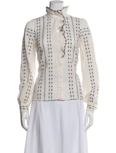 Pre-owned Sézane Printed Long Sleeve Blouse In Neutral
