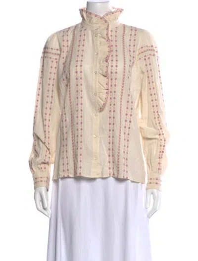 Pre-owned Sézane Printed Long Sleeve Blouse In Neutral