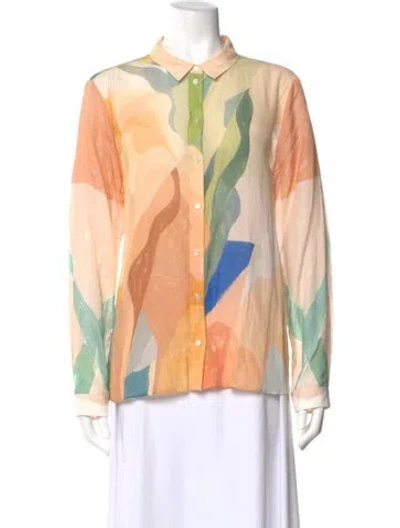 Pre-owned Sézane Printed Long Sleeve Blouse In Orange