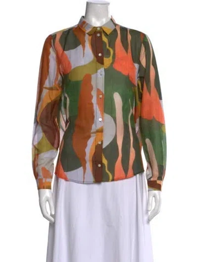 Pre-owned Sézane Printed Long Sleeve Blouse In Orange
